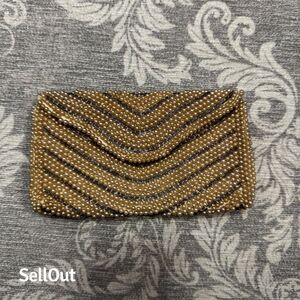 Vintage Ivory & Gray Chevron Beaded Clutch Purse Small Women's Bag